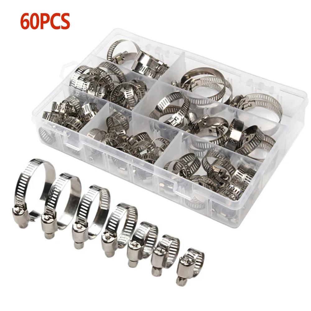 60/100pcs Stainless Steel Screw Band Hose Clamps Adjustable Car Fuel Hose Clamps Clamp Hose Clamp Fasteners Kit