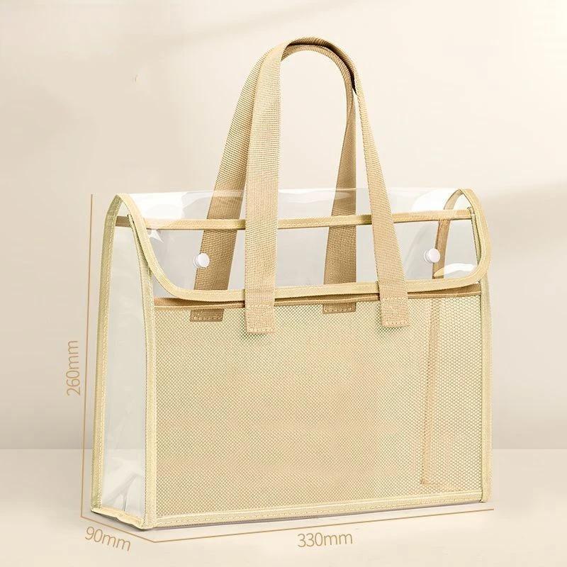 Large Capacity A4 Clear Document Bag PVC Waterproof Snap Closure File Folder for Office School Supplies Storage and Organization