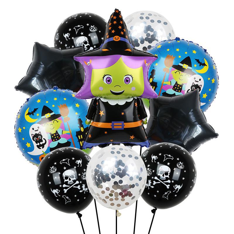 Halloween Pumpkin Cat Skull Ghost Aluminum Film Alien Latex Balloon Set Family Holiday Arrangement Gift
