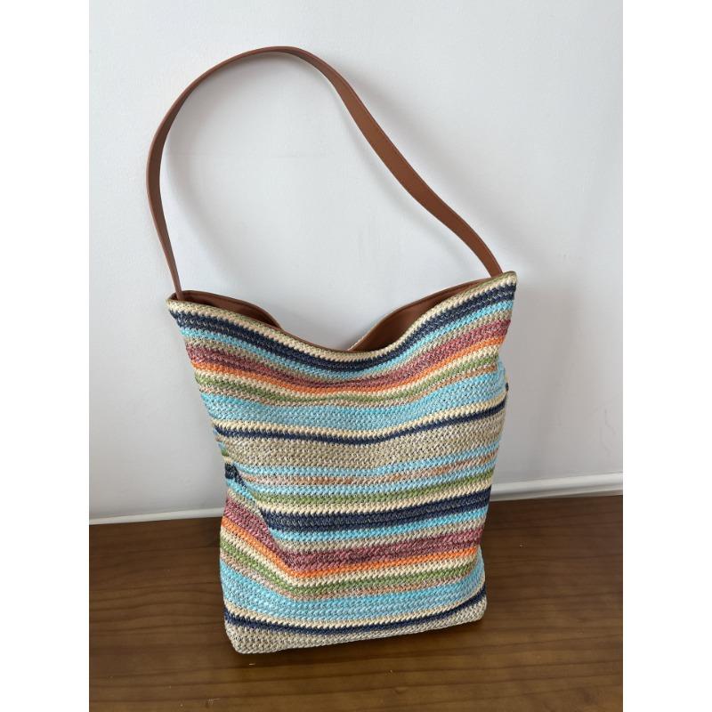 

Плетеная сумка для женщин, повседневная сумка-ведро под мышкой, большой вместимости, для поездок на работу, одноплечевая сумка разноцветный