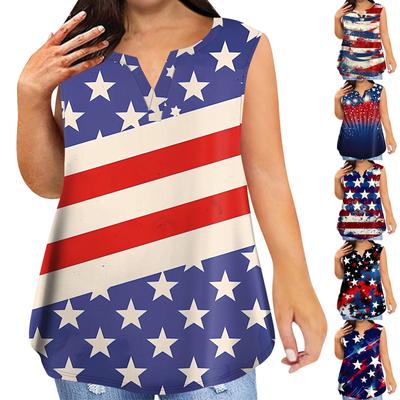 Damenmode, lässig, große Größe, V-Ausschnitt, ärmellos, bedrucktes T-Shirt
