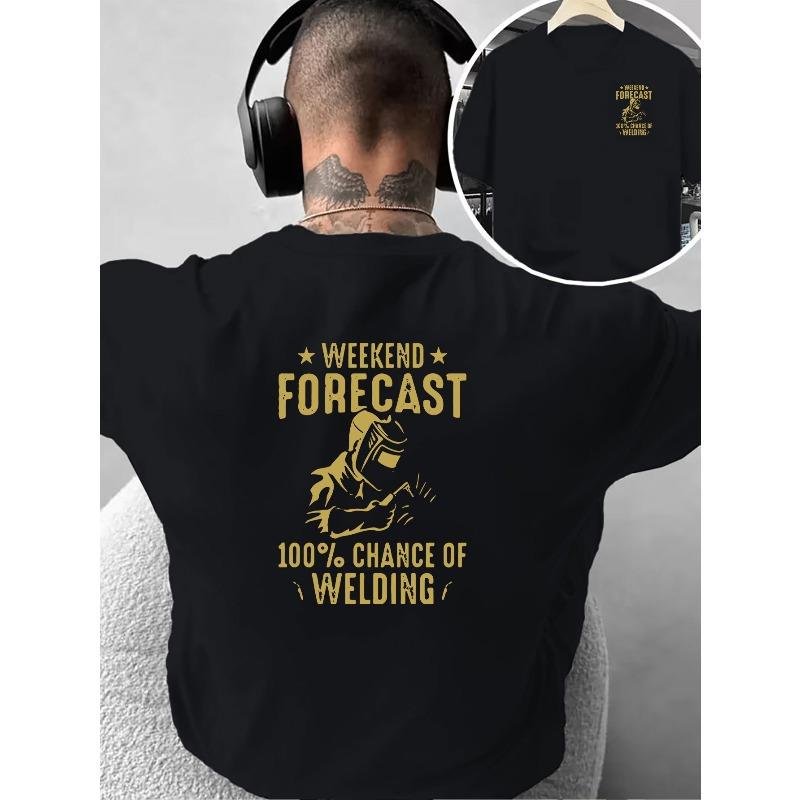 

Creative Double-Sided WELDING Theme Print Men s Fashion Trend T-Shirt, A Hardcore Industrial-style Decorative Top, a Must-have Front and Back Print S чёрный