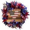 Patriotic Wreath for Front Door Handmade 4th of July Door Hanger Red White Blue American Wooden Hanging Plaque for Wall Porch Memorial Day Decor
