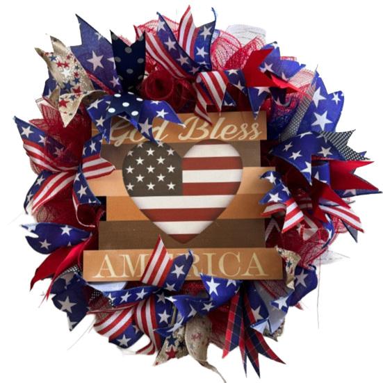 

Patriotic Wreath for Front Door Handmade 4th of July Door Hanger Red White Blue American Wooden Hanging Plaque for Wall Porch Memorial Day Decor S