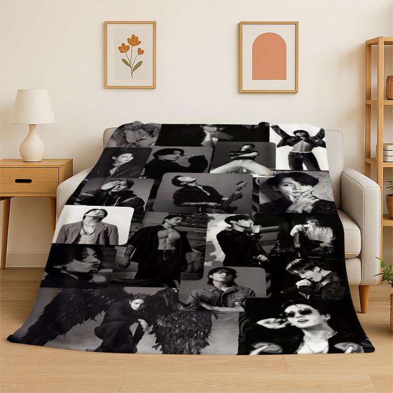 Kpop B-BTS Jeon Jung Kook JK Flannel Blanket Soft Warm Throw Blanket for Bedroom Living Room Bed Travel Camping Picnic Gift