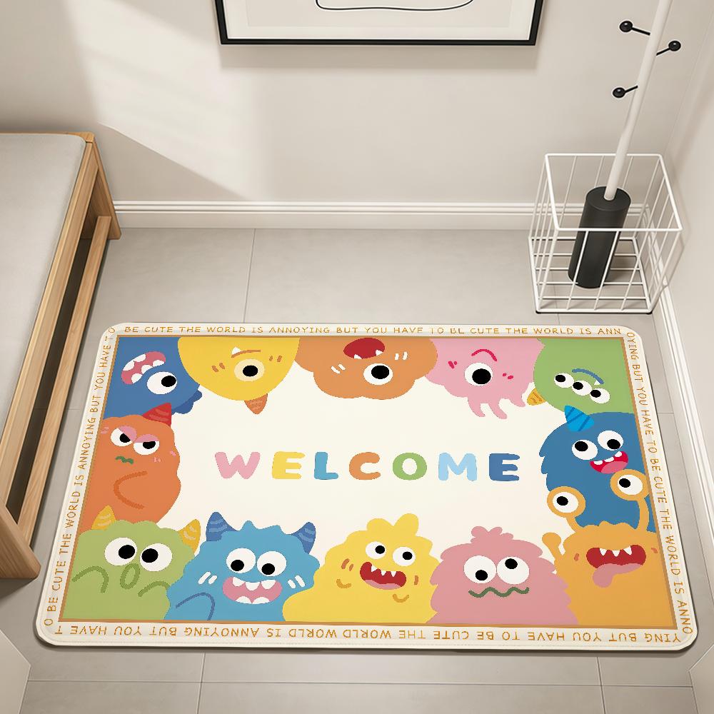 welcome cute cartoon modern doodle Home Bedside Rug Kitchen Bath Floor Mat Hallway Balcony Carpet Entrance Doormat hogar Decor
