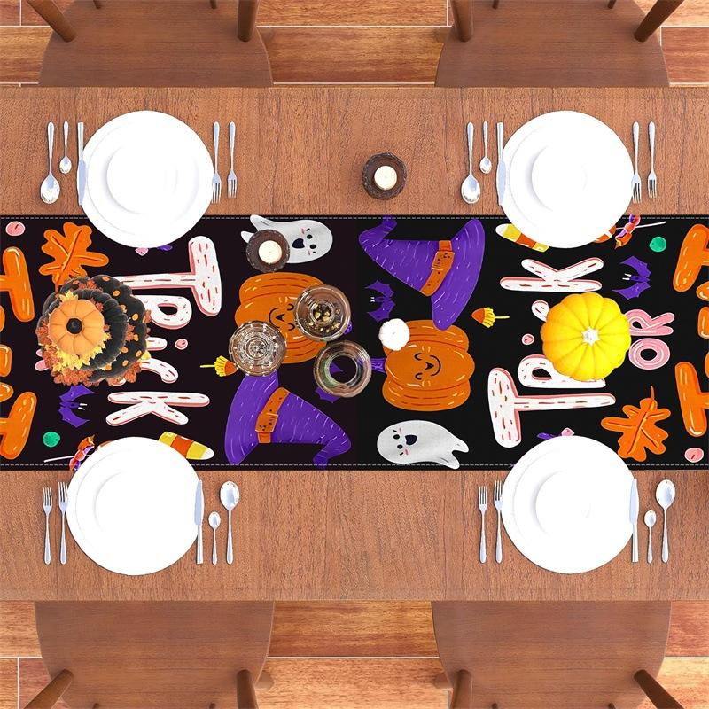 1pc Purple Halloween Table Runner Halloween Themed Tablecloth Trick or Treat Dustproof Durable Tablecloth for Dining Room Decor