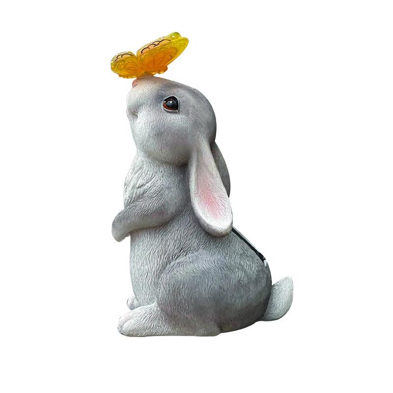 Resin Ornaments Cute Rabbit Decoration Solar Garden Lights Outdoor Garden Animals Creative Cartoon Crafts