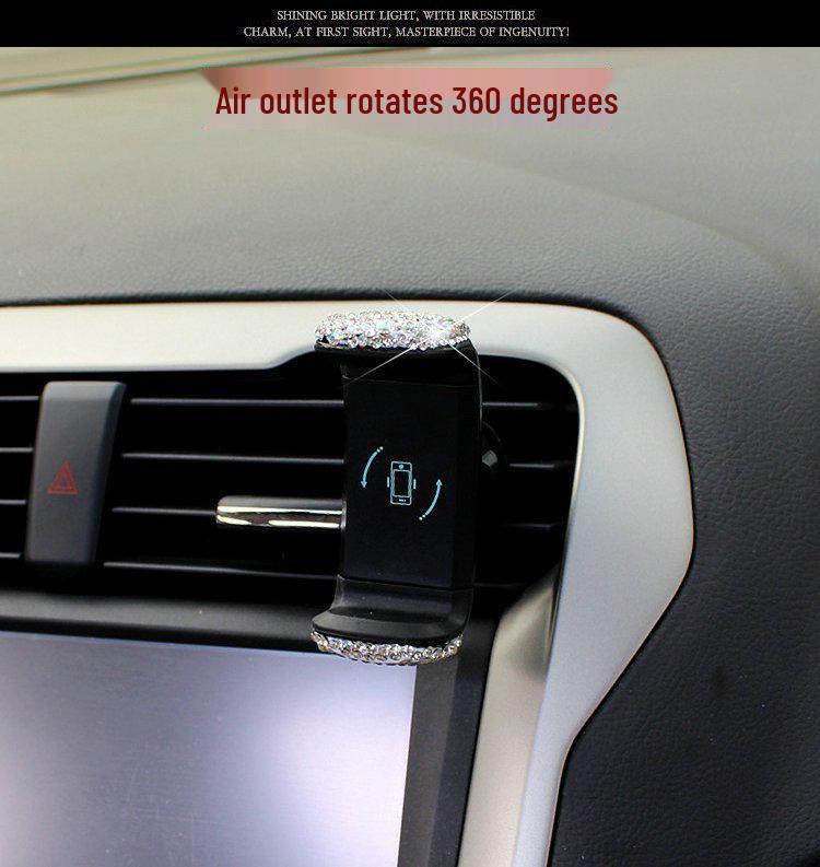 Diamond-Studded Car Phone Holder: Air Vent & Suction Cup, Universal Multifunctional Mount for Women