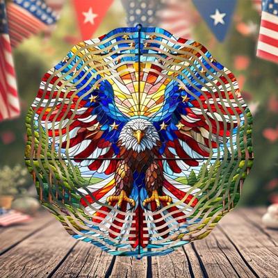 1PC Patriotic Eagle Wind Spinner, Metal Hanging Kinetic 2D Decoration for Independence Day & All Holidays, Yard & Garden American