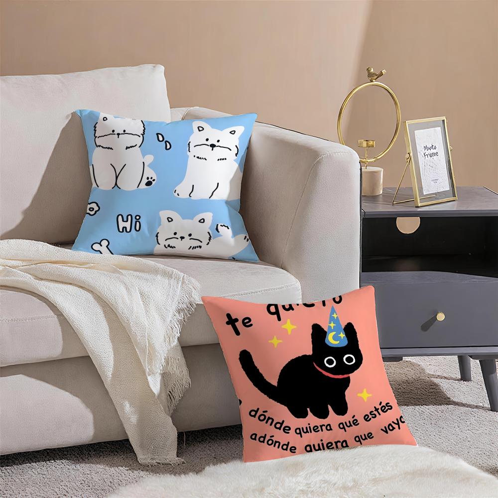 Cute Cartoon Cats Animations Cushion Cover Pillowcase Short Plush Invisible Zipper Room Sofa Cushion Cover