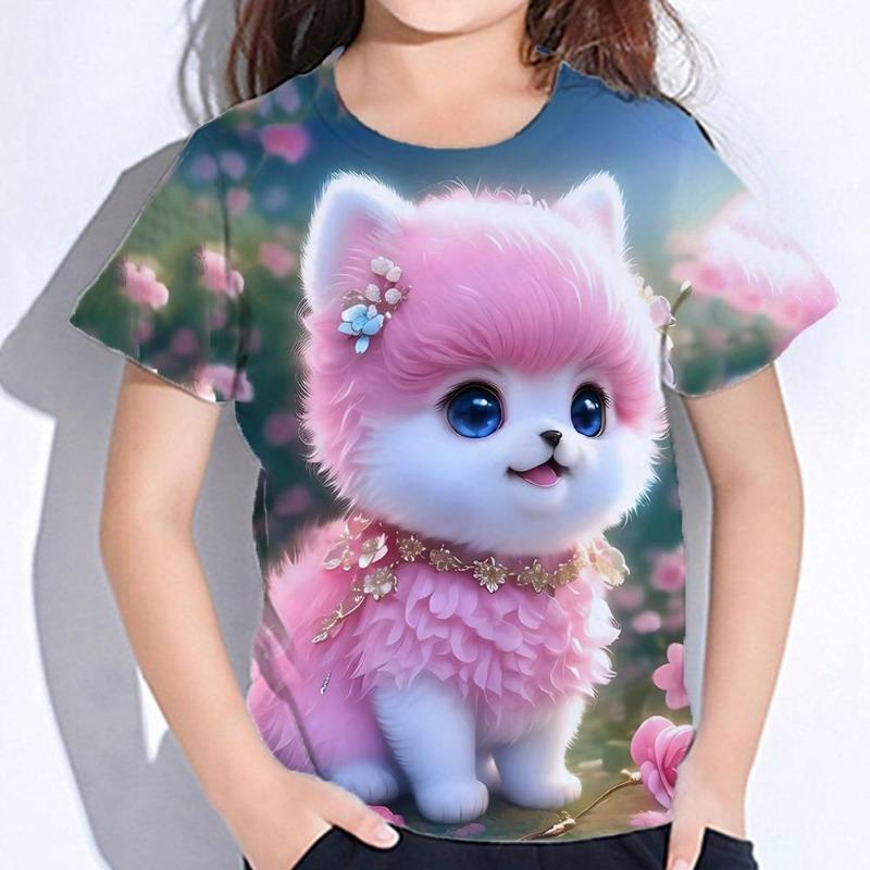 Djur Tecknad Katt Barn Vuxen Tryckt T-shirt Sommar Dam- och Herr Casual Utomhus Flicka och Pojke Kortärmad T-shirts Topp Kläder