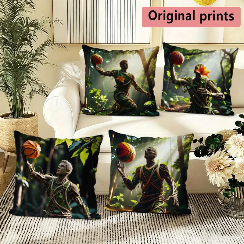 Forest Basketball Player Throw Pillow Covers Pattern Cushion Cover Suitable for Sofa Bedroom Car Pillow Cover