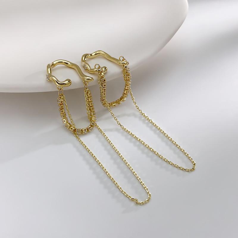 1PCS Fashionable And Exquisite Zircon Chain Tassel Ear Bone Clip Neutral And Simple Ear Hole Free Earrings Party Jewelry Gift