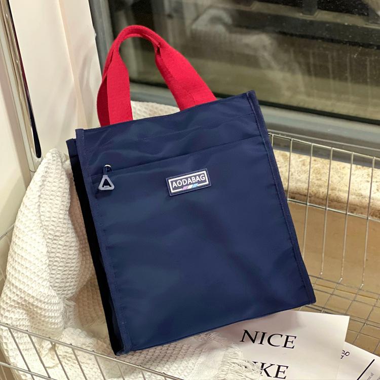 New large contrasting color portable lunch box bag, student carry bento bag at work, make-up bag, file bag, hand carry mommy