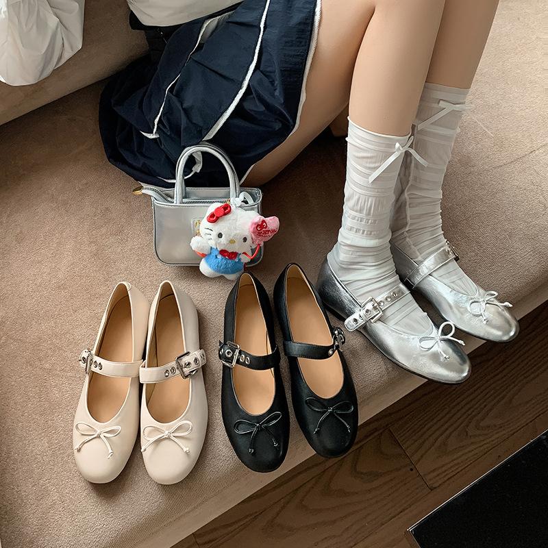 Fashion Versatile Bow Flat Mary Jane Shoes Children's Spring and Summer 2025 New College Style Skirt Single Shoes