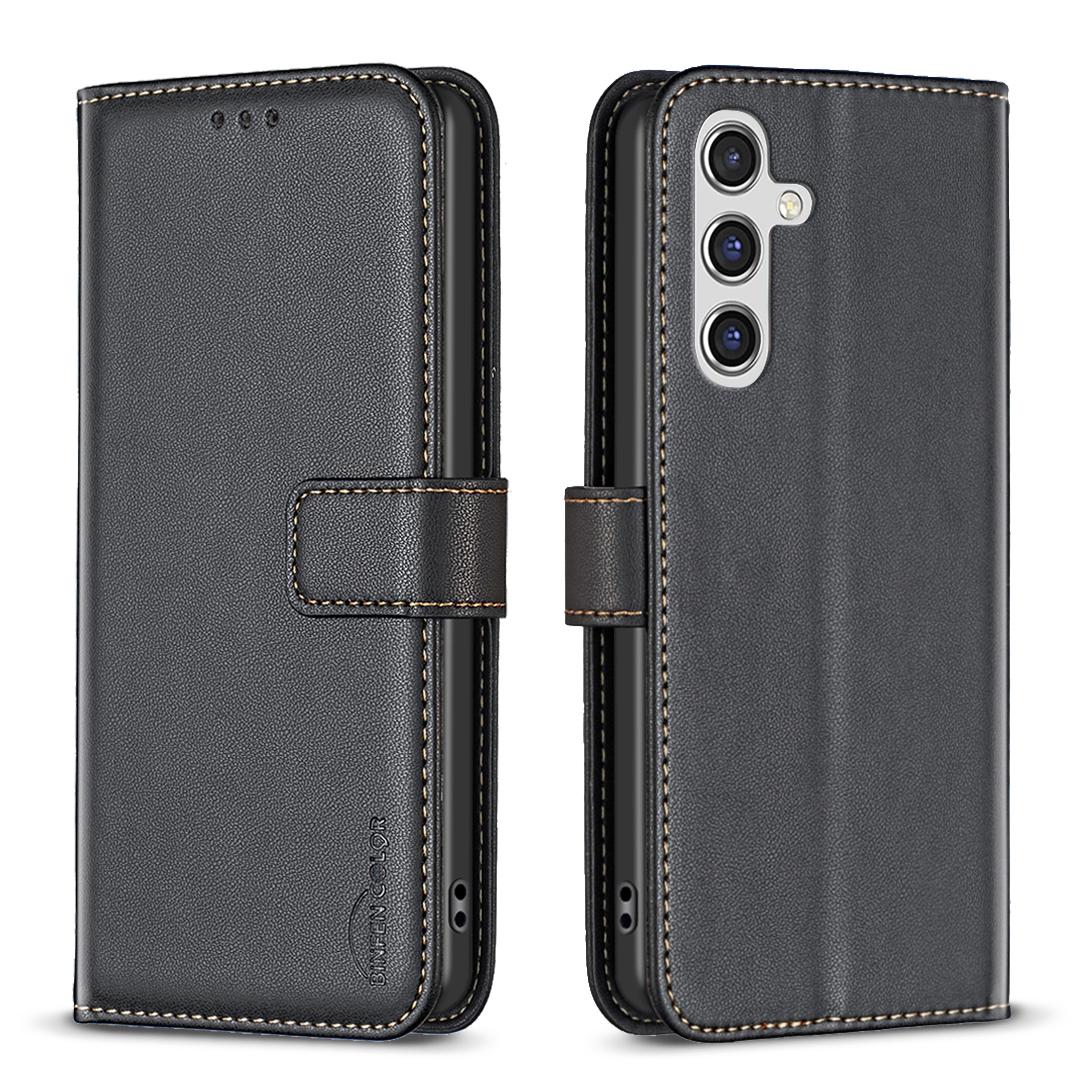 

For Samsung Galaxy M36 5G Phone Case BINFEN COLOR BF17 Wallet Folio Flip Leather Cover Black