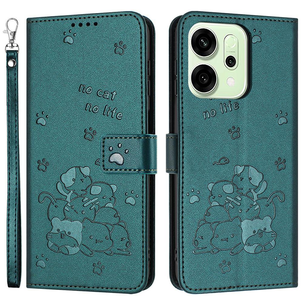 For Oppo Reno14 5G (Global)/Reno14 F 5G Wallet Case Cats Imprint Leather Phone Cover with Strap