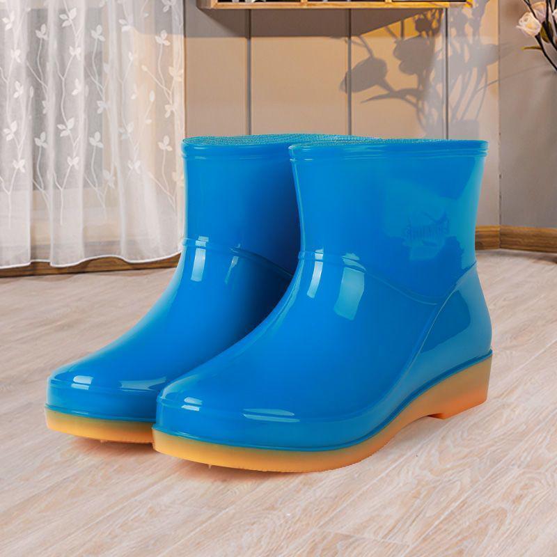 Women's Waterproof Non-Slip Short Rain Boots with Warm Cotton Lining
