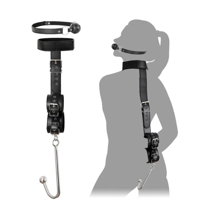 Bondage Kit Couple Sex Toys, Neck To Wrist Behind Back Handcuffs Collar, Adult Sex Straps S&M Extreme for Couple