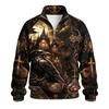 Men's Halloween Print Raglan Sweatshirt Loose Fit Stand Collar Casual Top