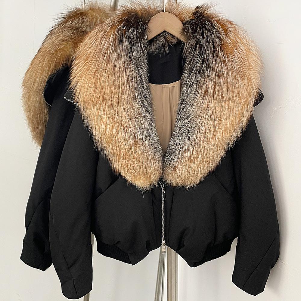 Europe and the United States new natural real fox fur collar down jacket autumn and winter versatile thickened warm women's short coat