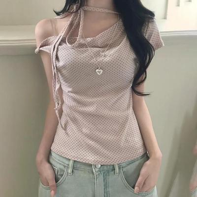 2025 Sommer schulterfreies gepunktetes Schnür-T-Shirt - Trendiger Girly-Stil