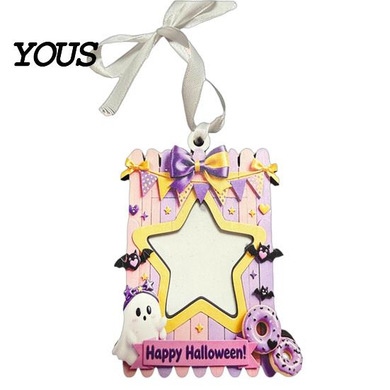 Seasonal Party Decor Mini Halloween Picture Frame, Small Cute Ghost Pumpkin Photo Frame Ornament, Wooden Hanging Ornament Decorative Postcard