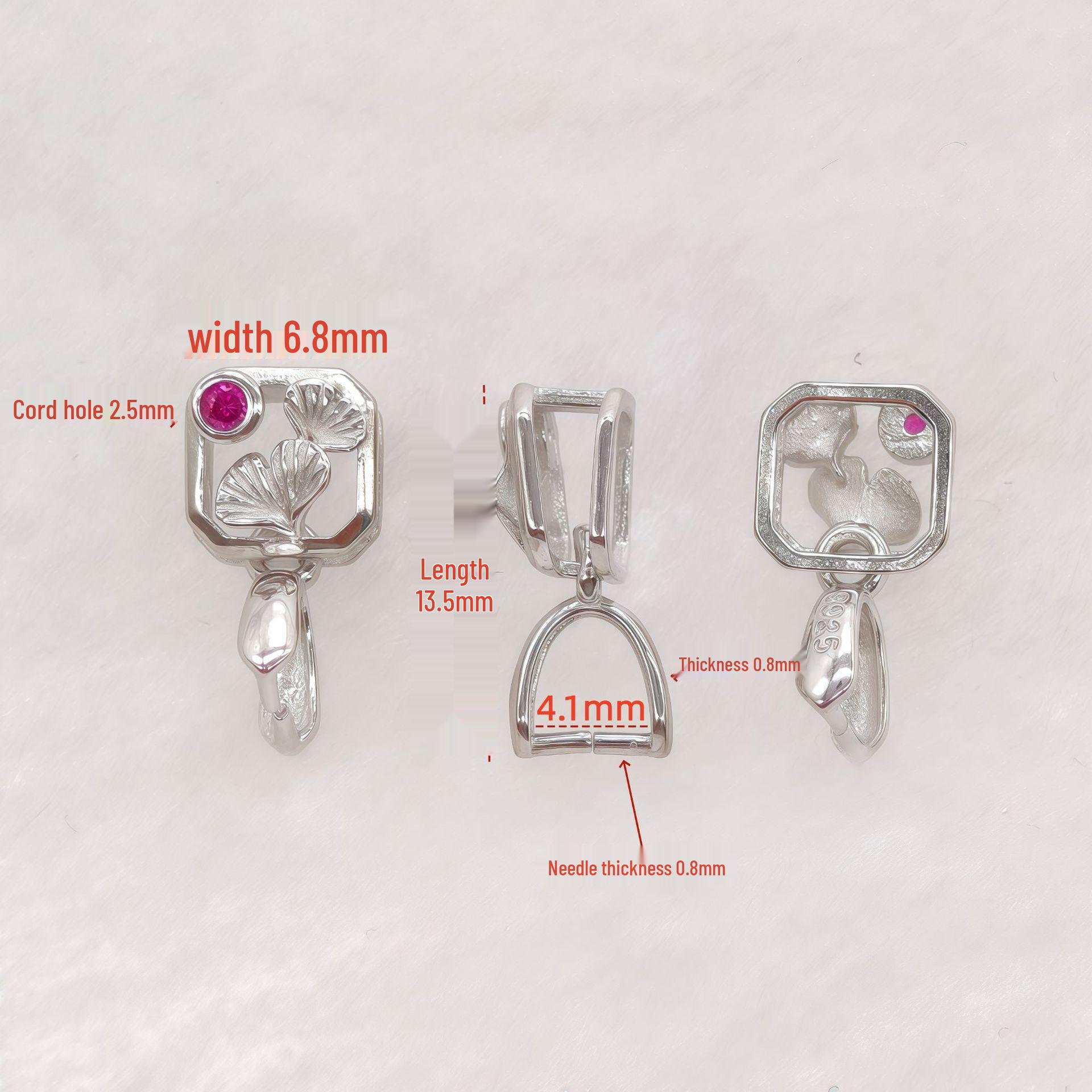 Серебряный кулон-застежка для ожерелья в виде листа гинкго с жадеитом