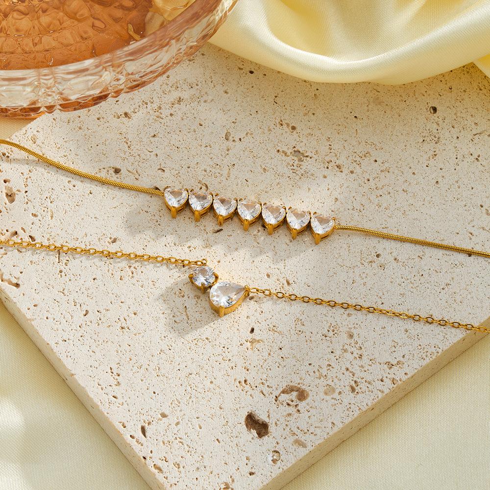 Fine Fashion Jewelry Necklace 18K Gold Plated Stainless Steel Water Drop Heart Shape Zircon Pendant Necklace for Women