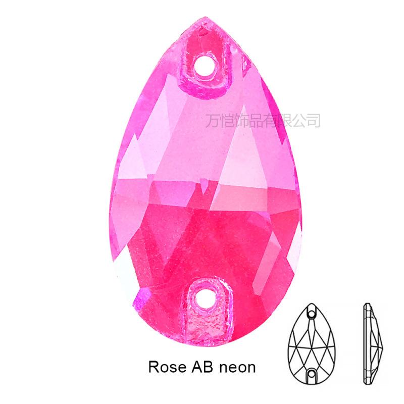 Fluorescent Glass Hand-Sewn Drill, Rose Red Water Drop Satellite Neon Special-Shaped Flat-Bottom Hand-Sewn Stone Diy Rhinestone Jewelry Accessories