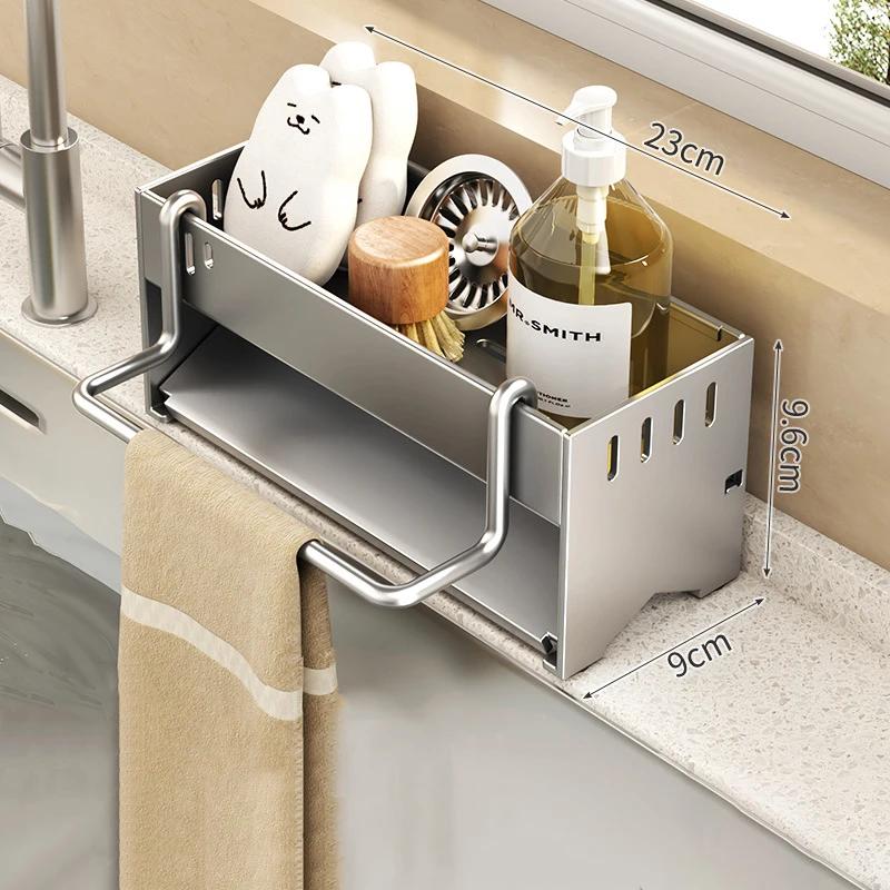 

1pc Stainless Steel Kitchen Storage Rack Large-capacity Rag Sponge Draining Rack Household Sink Storage Rack Kitchen Organizer