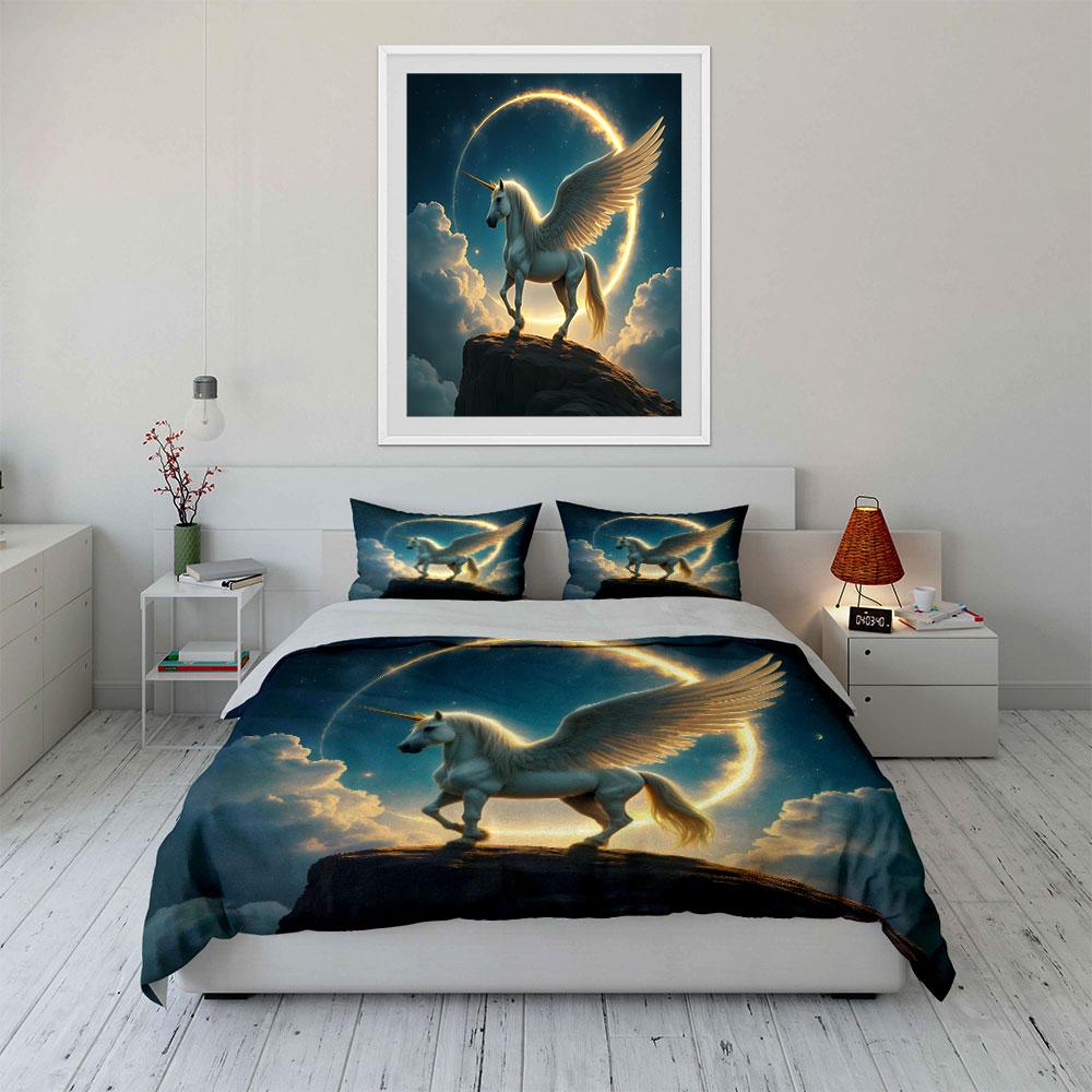 Unicorn Design Art Set Decor Bedding Set with 1 Duvet Cover 2 Pillowcases Single Double King Queen, Gift