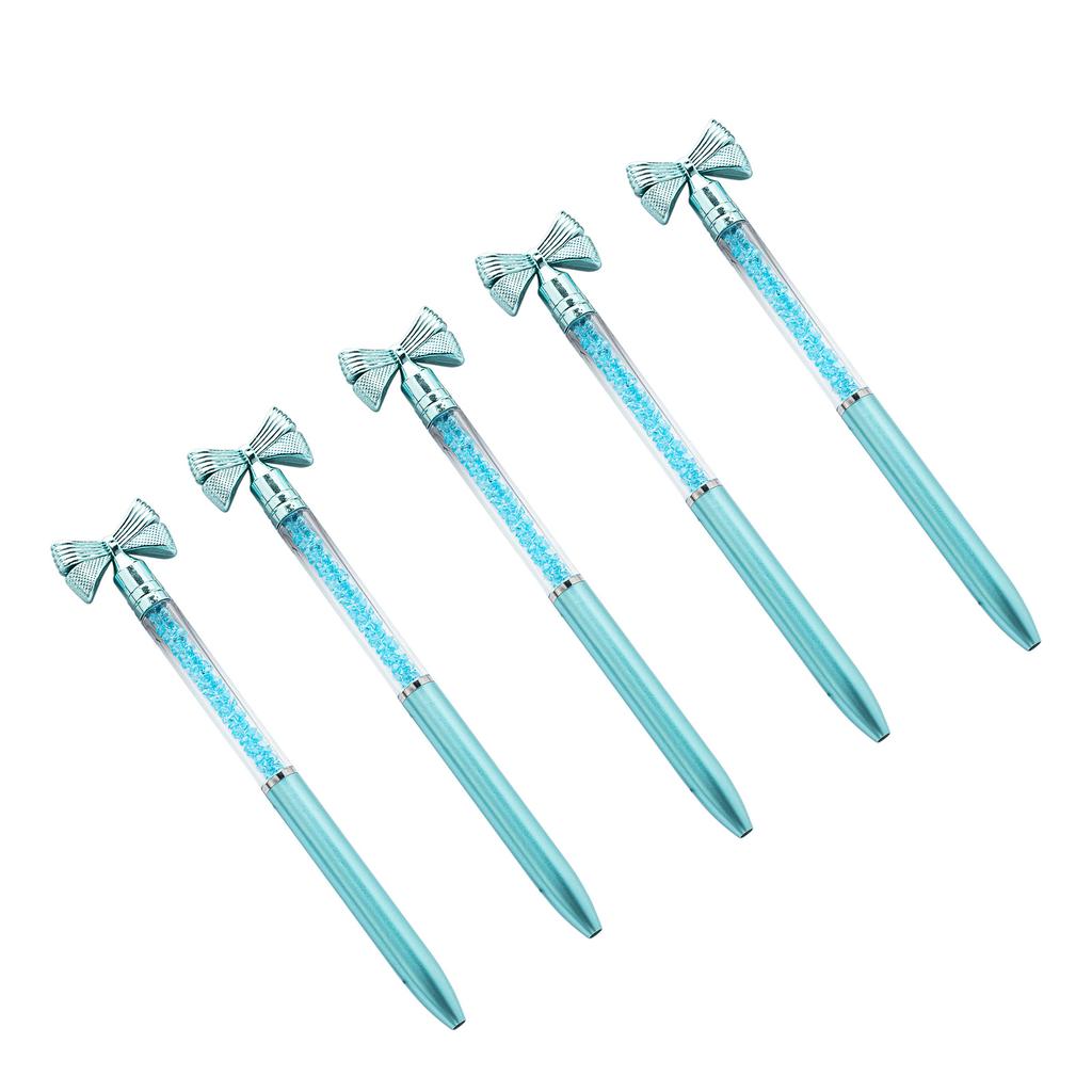 5Pcs Bow Ballpoint Pen Crystal Bead Signing Pen Twist Action Signature Pen 1.0MM Tip Write Smoohtly Business Gift Pen