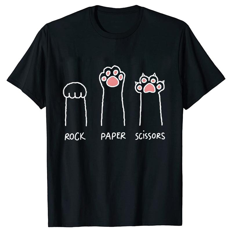 Schere Stein Papier Lustiges Katzenpfotenabdruck T-Shirt Damen Sommer Weiche Oversized Tops Mode Lässig Kurzarm Street T-Shirt
