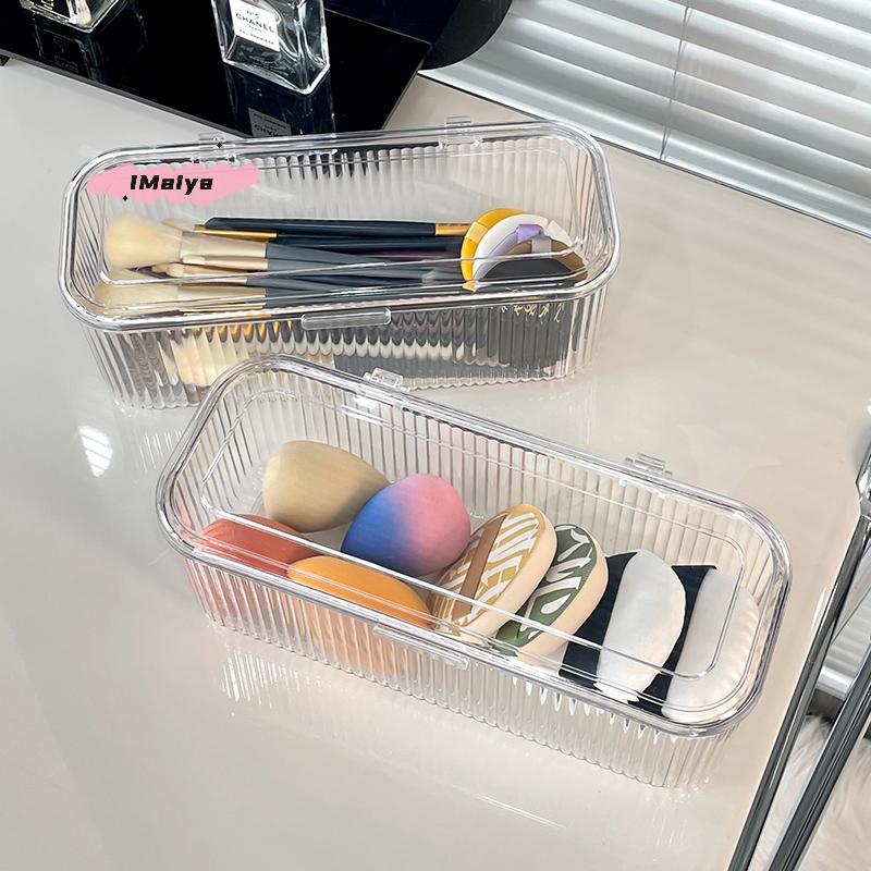 Multifunctional Cosmetic Storage Box Egg Holder with Dustproof Lid Makeup Brush & Lipstick Organizer for Vanity Desk Bathroom