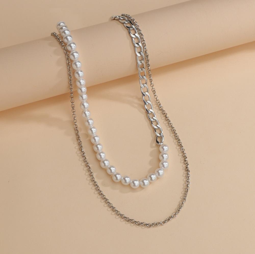 Retro personalized imitation pearl beaded alloy women's multi-layer necklace women's accessories