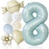 Deerzon Dusty Blue Number Balloon 8 65cm Birthday Decoration 10-Piece Set Dusty Nuance Color