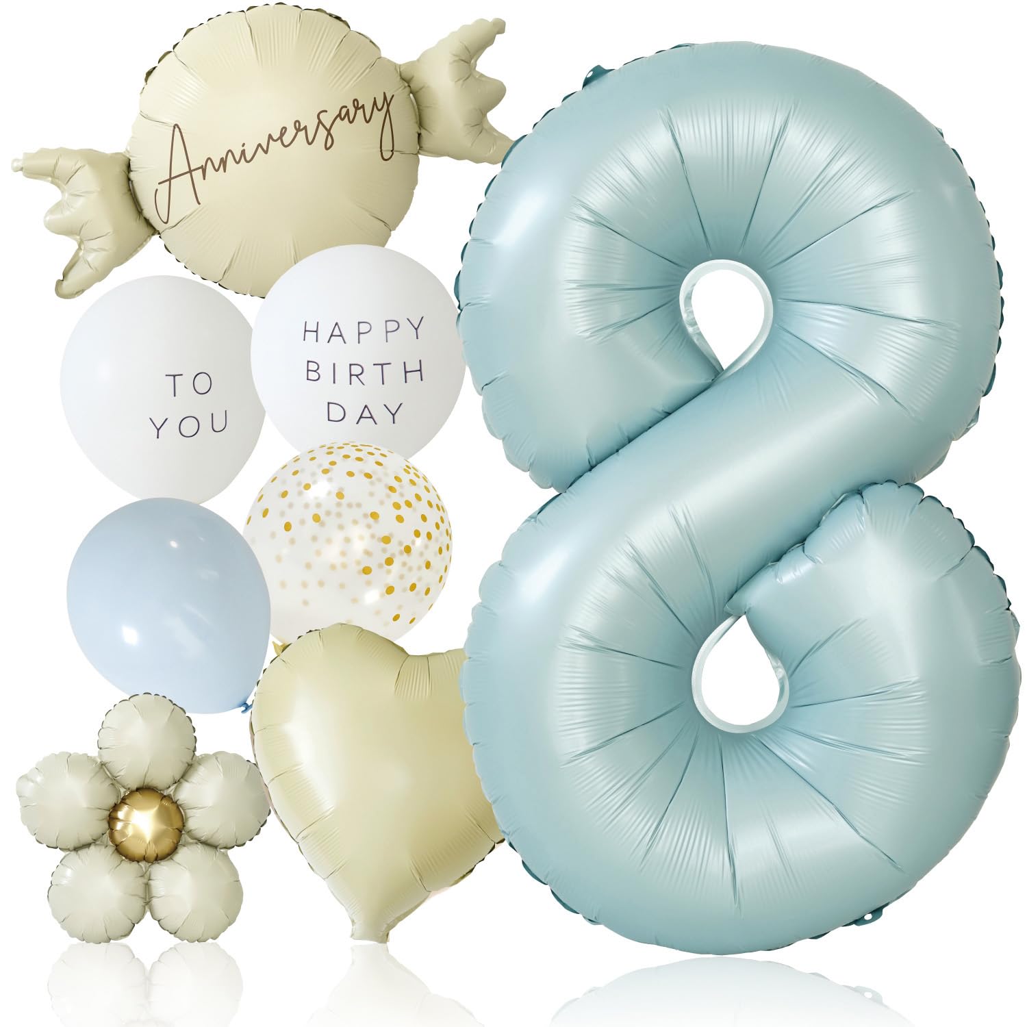 

deerzon Dusty Blue Number Balloon 8 65cm Birthday Decoration 10-Piece Set Dusty Nuance Color