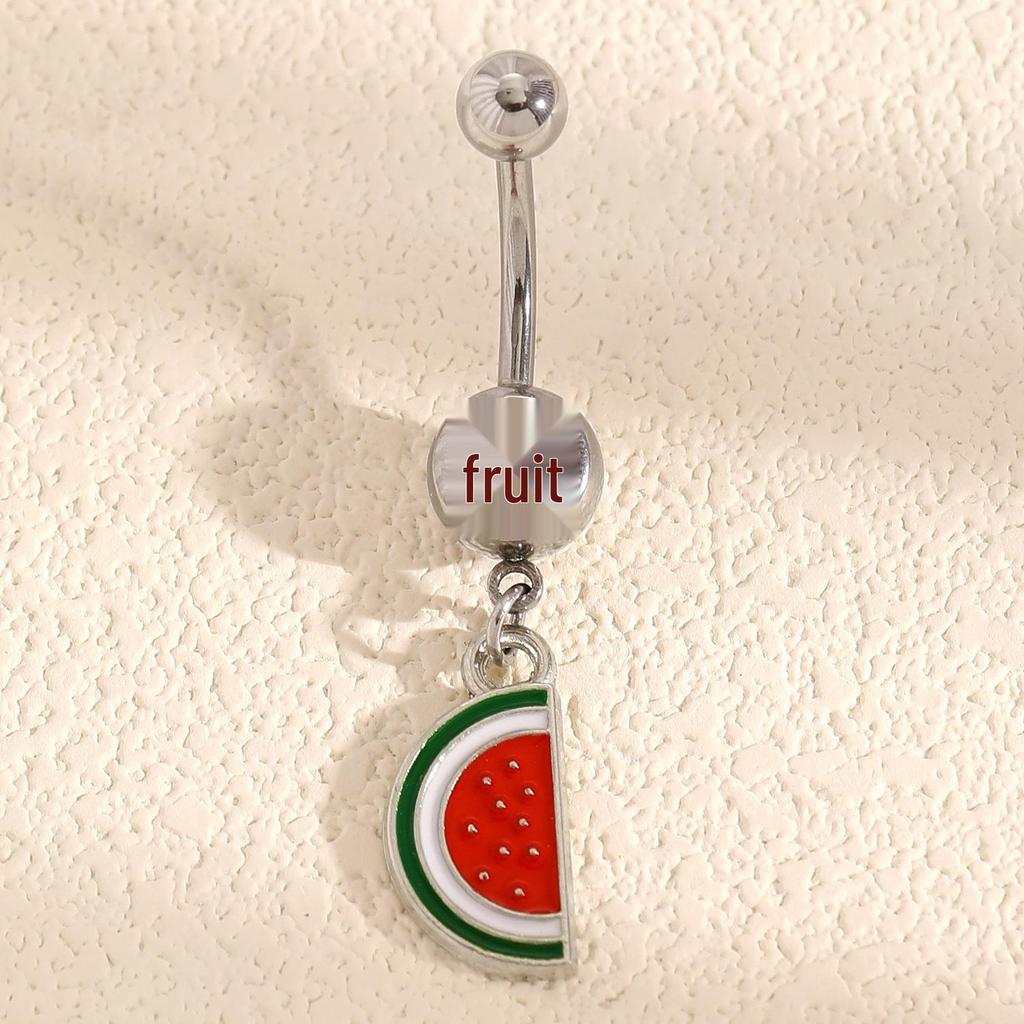 Stylish Fruit & Flower Enamel Belly Button Ring with Rhinestones - Cute Stainless Steel Piercing Accessory for Girls