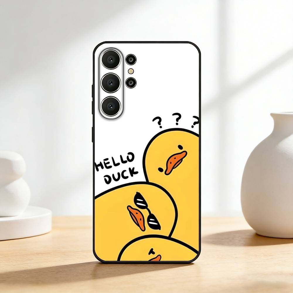 Funny Yellow D-Duck Cute Phone Case For Samsung S26,S25,S24,S21,S22,S23,S30,Ultra,S20,FE,Lite,10,9,Black Cover