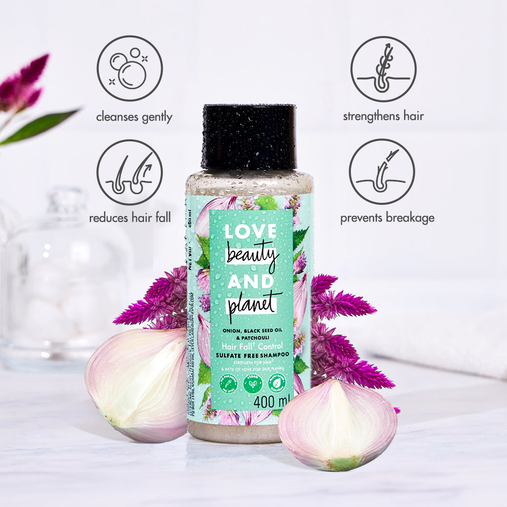 Love Beauty and Planet Lök, Svartfrö & Patchouli Sulfatfritt Schampo - 400ml