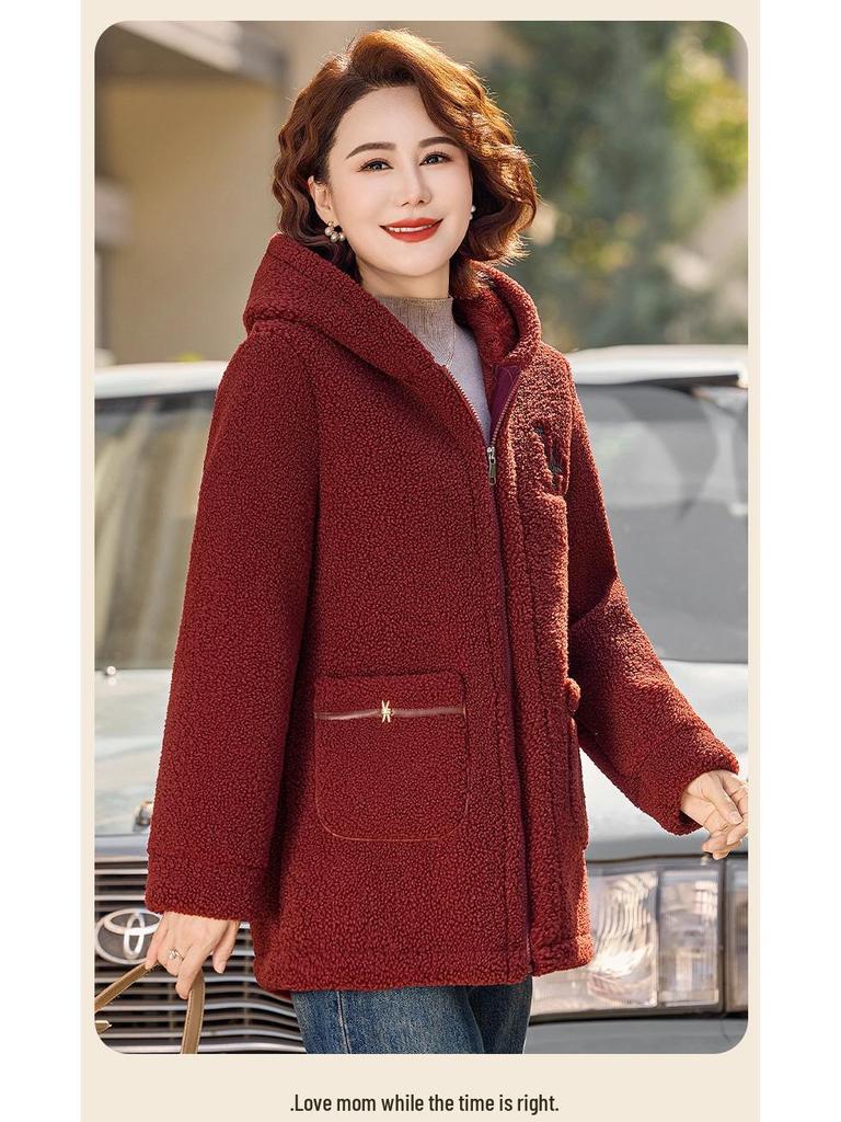 Hooded Fleece-Lined Cotton Jacket for Middle-aged & Elderly Women - Stylish Winter Collection