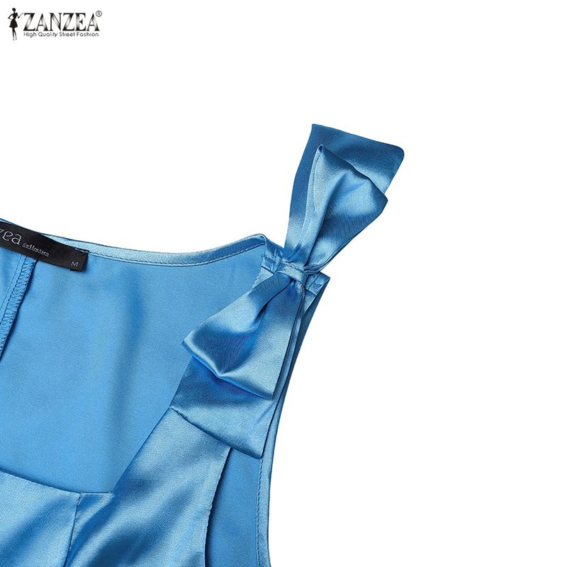 ZANZEA Women Elegant Casual Square Collar Summer Sleeveless Satin Dress