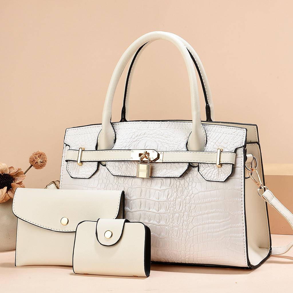 Women's bag three-piece set, mother and child bag, classic handbag, crocodile pattern lock, shoulder bag.