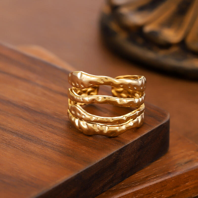 Stainless Steel Multi Layer Hollow Wide Rings for Women Men Classic Retro Texture Chunky Opening Rings Party Jewelry Accessories