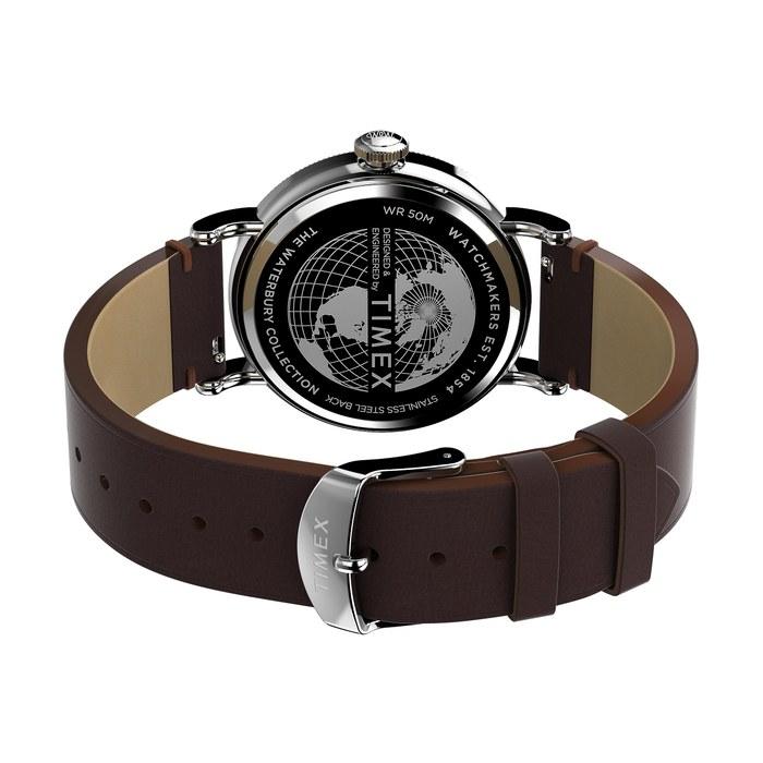 Timex Waterbury 39mm Men's Analog Watch | Durable Stainless Steel Case | Day-Date Window | 100M Water Resistant, Brown/Silver/Blue.