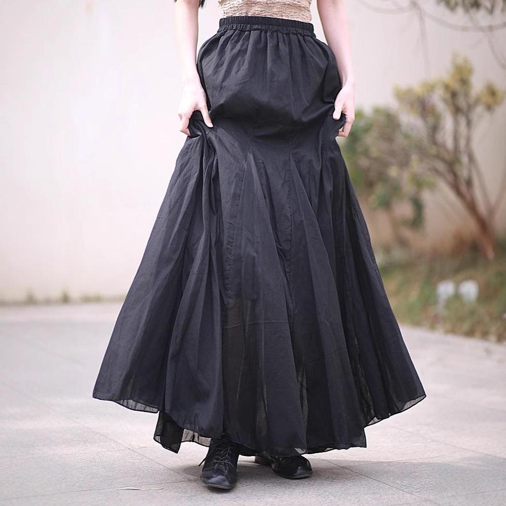 Spring/Summer Cotton Double-Layer Fishtail Midi Skirt - Cool Lotus Step Design, Available In 4 Colors