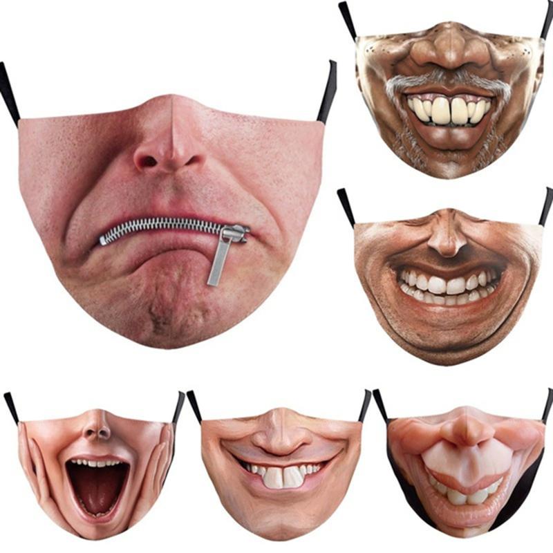 Adults Mouth Masks Comical Printed Cotton Blend Facial Expressions Fashion Face Shield Masque Facial Masks Halloween Supply