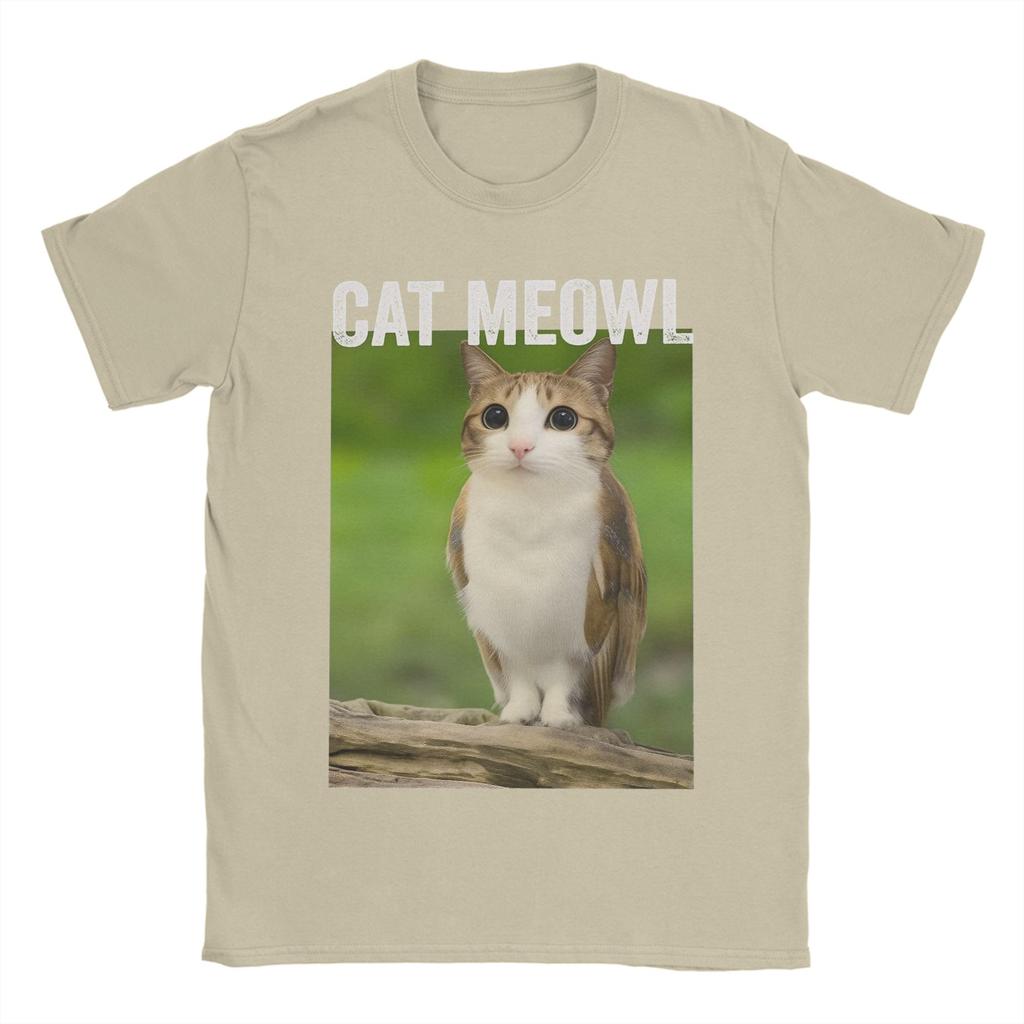 Men's T-Shirt Cat Meowl Funny Cat Owl For Animal Lovers Pure Cotton Tee Shirt Short Sleeve T Shirts Round Neck Clothes Gift Idea